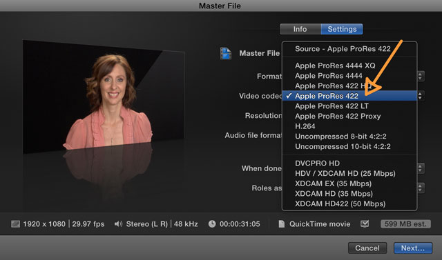 Export Settings in Final Cut Pro X