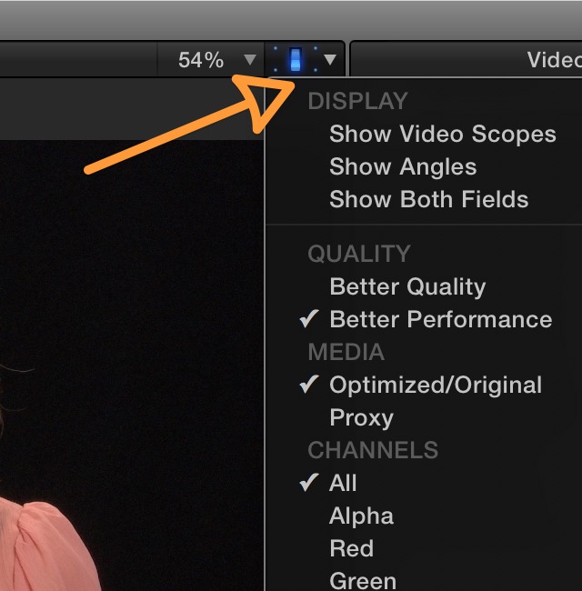 Final Cut Pro X Viewer Options Pop Up Menu